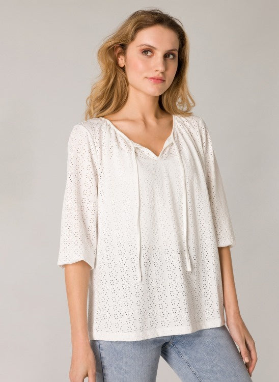 Polyester Eyelet Top with Tie Neck