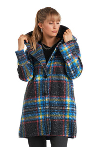 Multi-Colour Plaid Boucle Coat