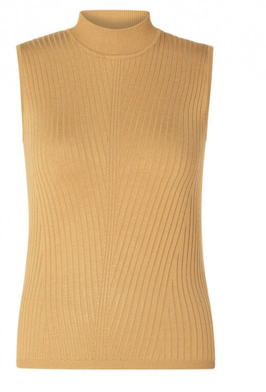 Camel Rib-Knit Sleeveless Top