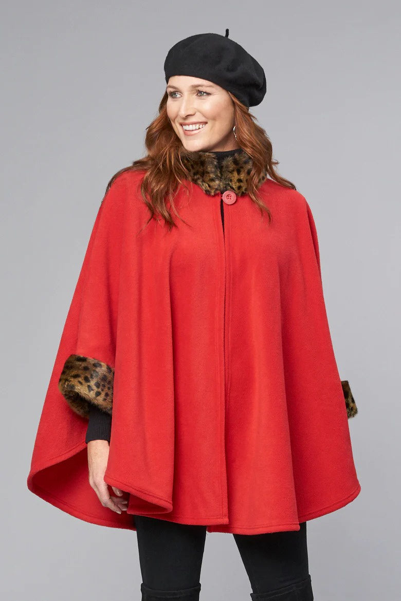 Parkhurst Faux Fur Trim Fleece Cape