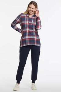 Knit Plaid Hooded Top