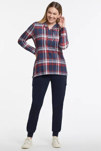 Knit Plaid Hooded Top