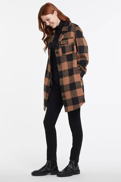 Long Plaid Shacket with Notch Collar