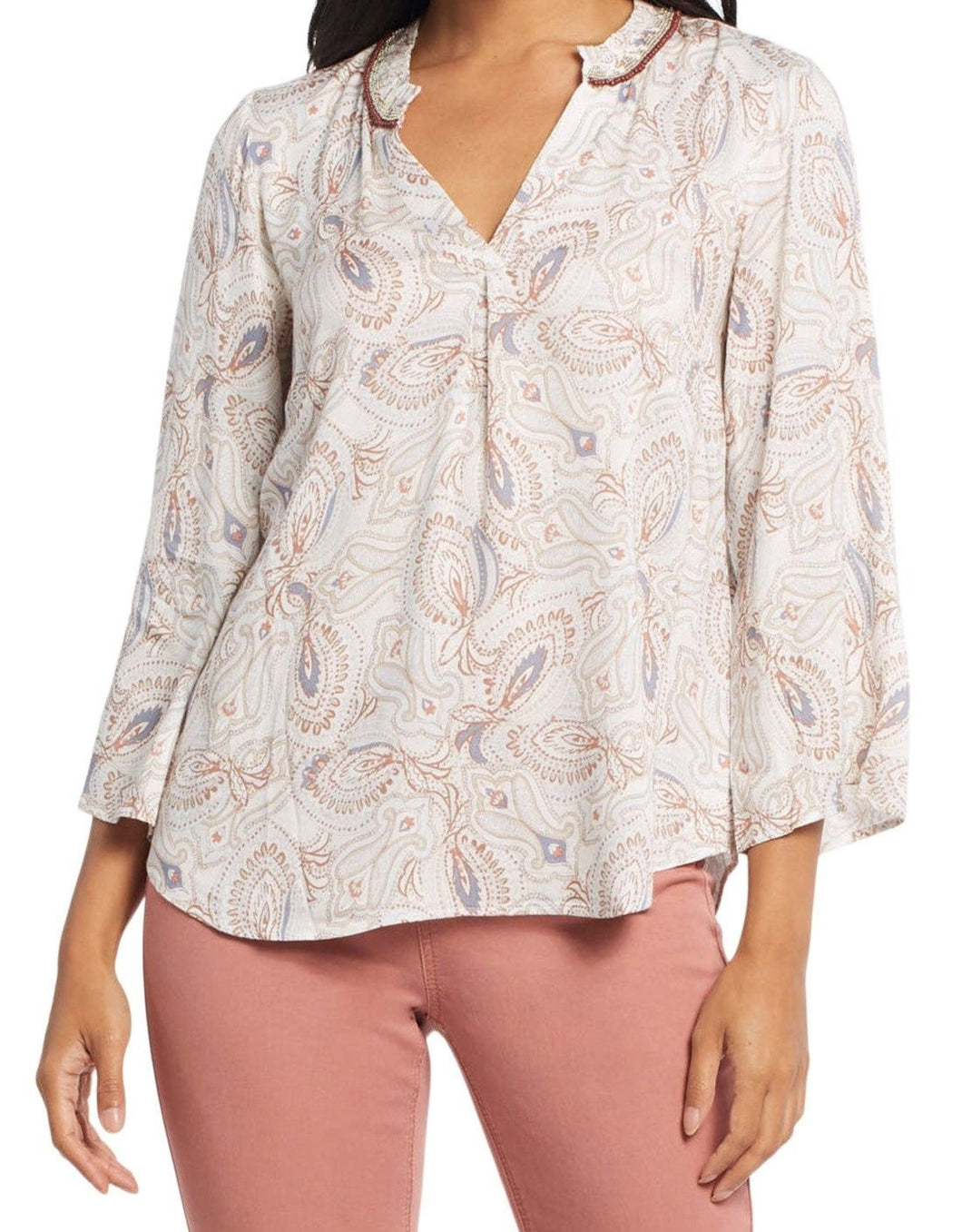 Blouse with Beaded Neckline