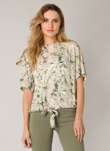 Floral Top with Banded Hem & Tie