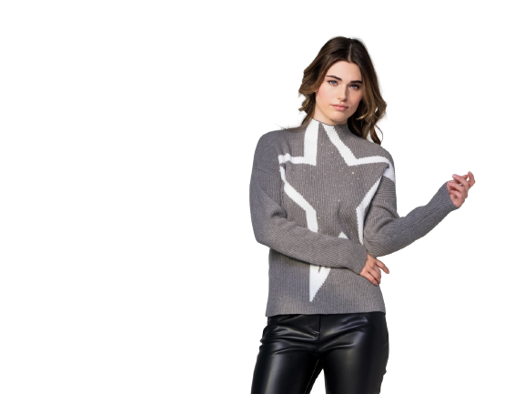 Ribbed Knit Star Front Sweater