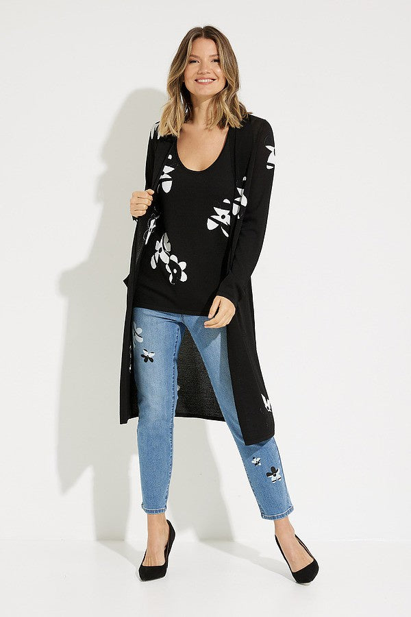Joseph Ribkoff Long Cardi with Flower Motif