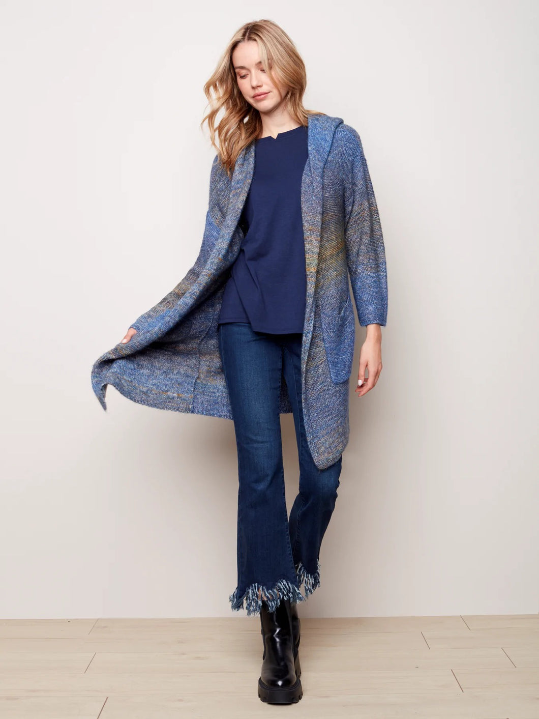 Verrigated Yarn Cardigan with Hood