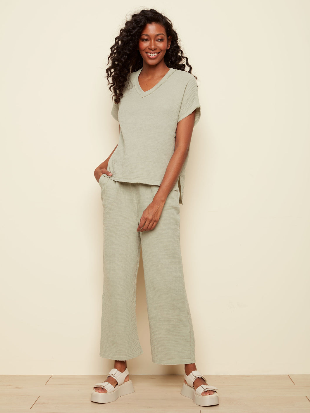 Bubble Gauze Wide-Leg Pants