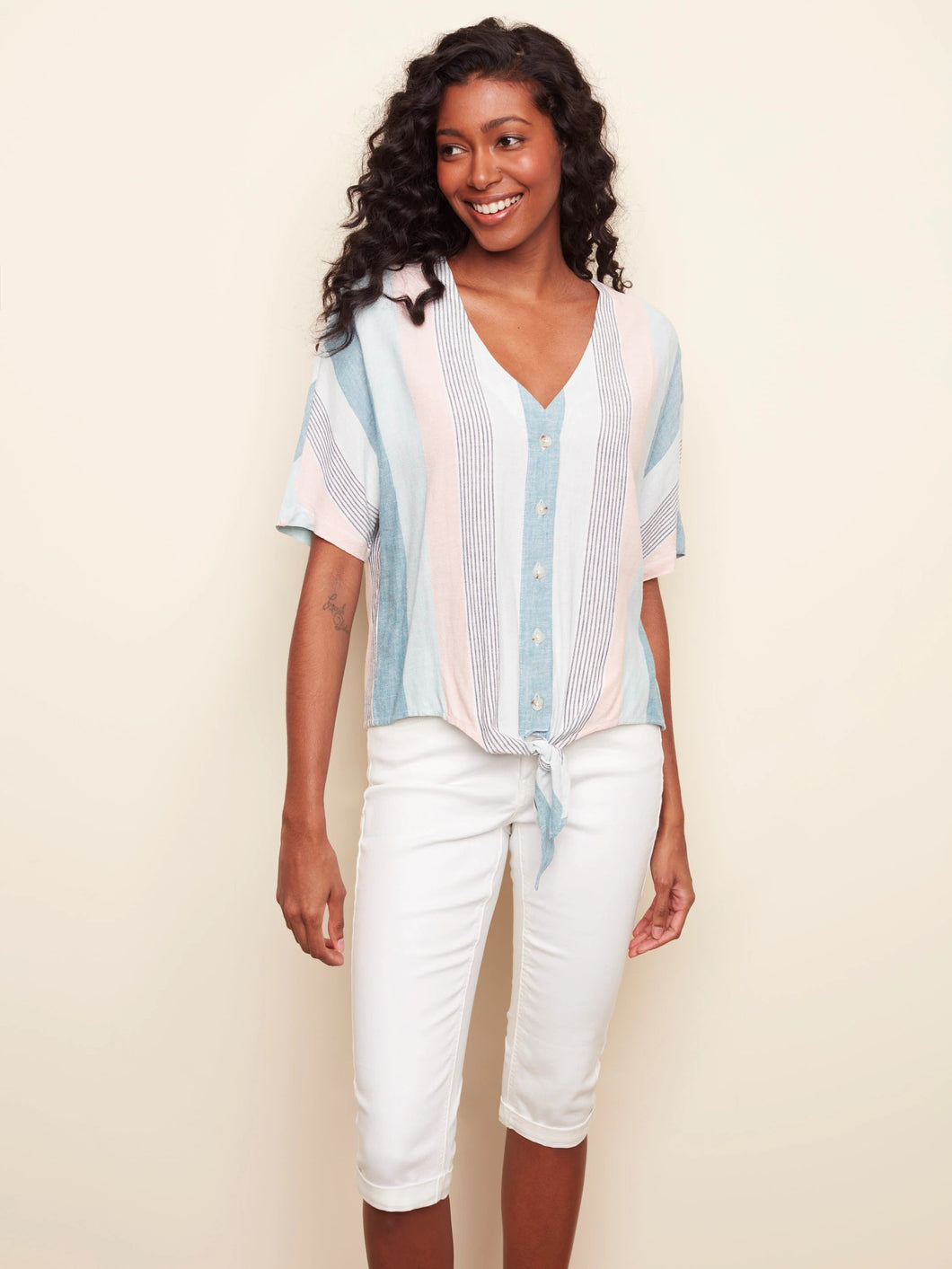Yarn-Dye Front Knot shirt