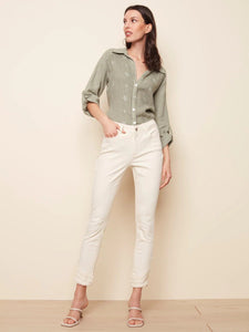 Ripped Hem White Jeans