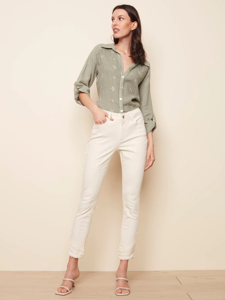Ripped Hem White Jeans