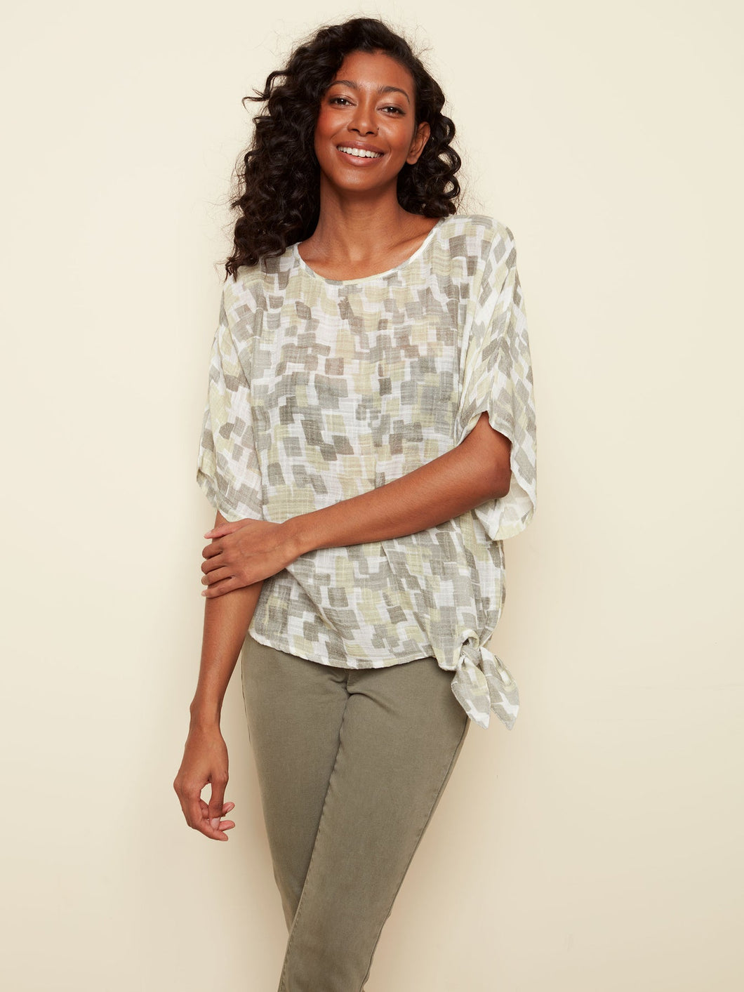 Sage Print Side-Tie Top