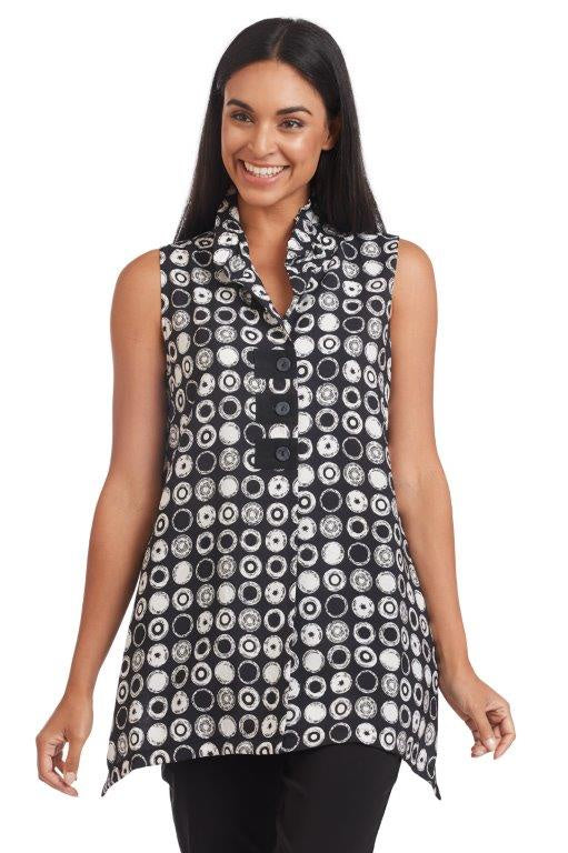 Black Sleeveless Blouse with Ruched Neck