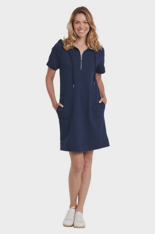Hodded Knit Dress with Zip Neck