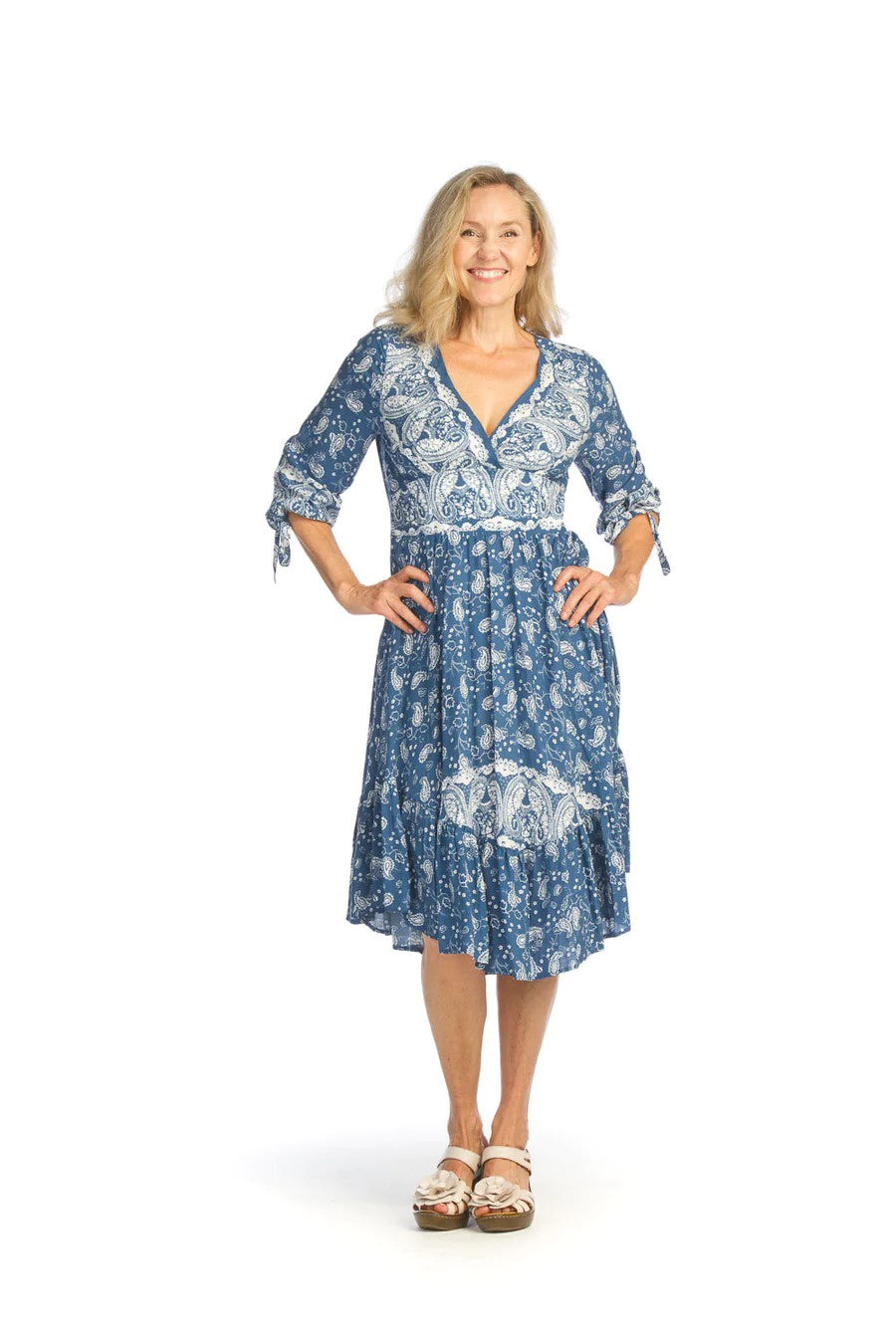 Empire Waist Dress With Tie Sleeves