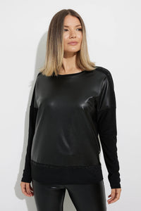Joseph Ribkoff Faux Leather Front Top with Rhinestones