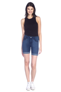 Stretch Denim Shorts with Rolled Cuffs