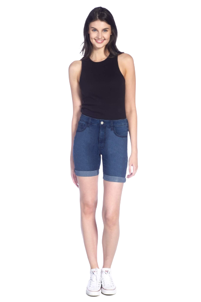 Stretch Denim Shorts with Rolled Cuffs