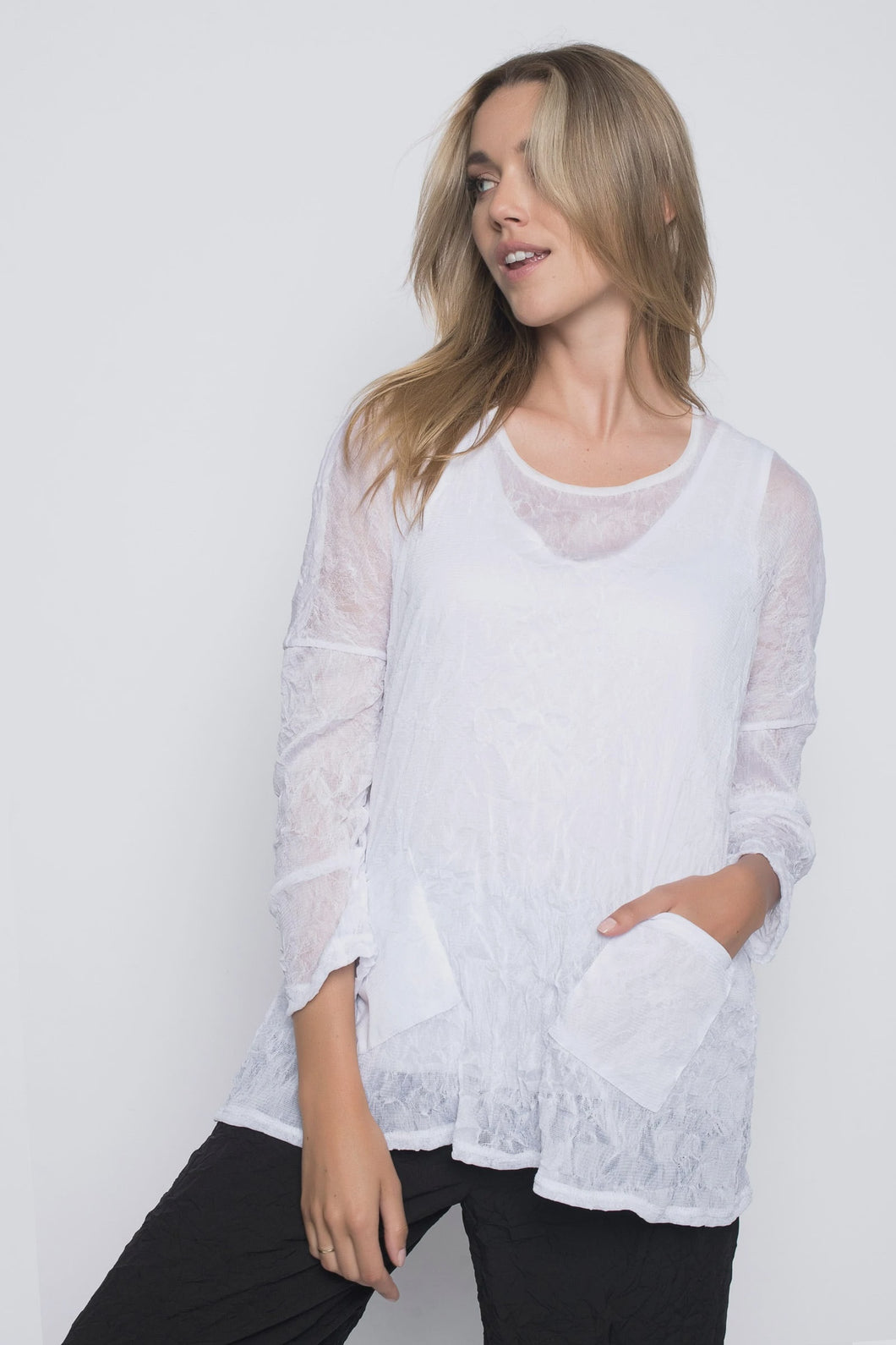 Crinkled Chiffon Layered Top