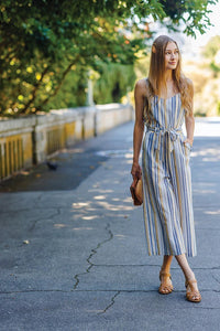 Wide Leg Striped Sleeveless Jumpsuit