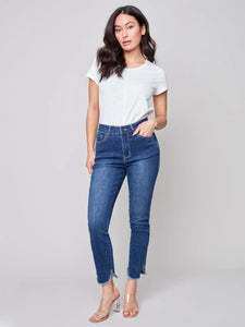 Denim Pant with Fringed Tulip Hem