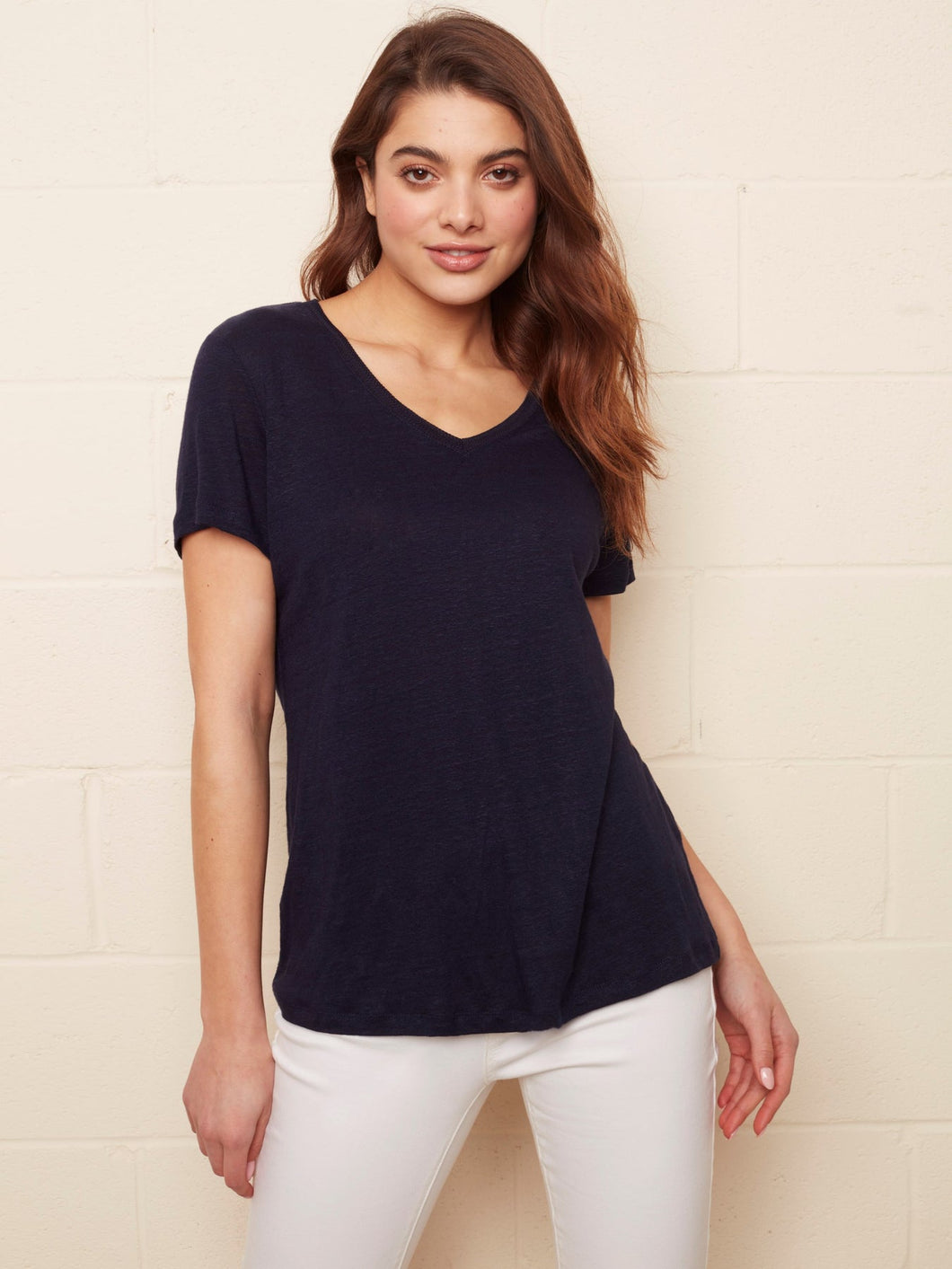 Linen V-neck T-shirt