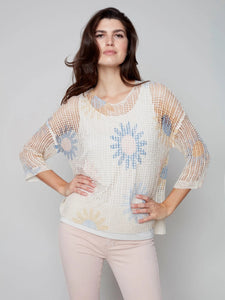 Printed Crochet Pullover