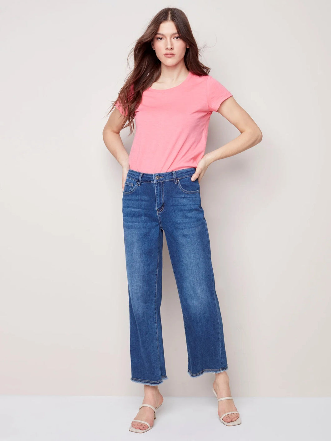 Wide Leg Jeans with Raw Edge Hem