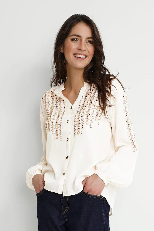 Blouse with Embroidered Bodice