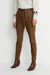 Faux Leather Pants with Tie Belt