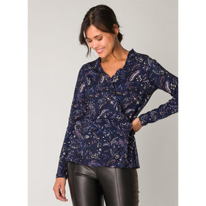 Wrap-look Knit Blouse with Tie