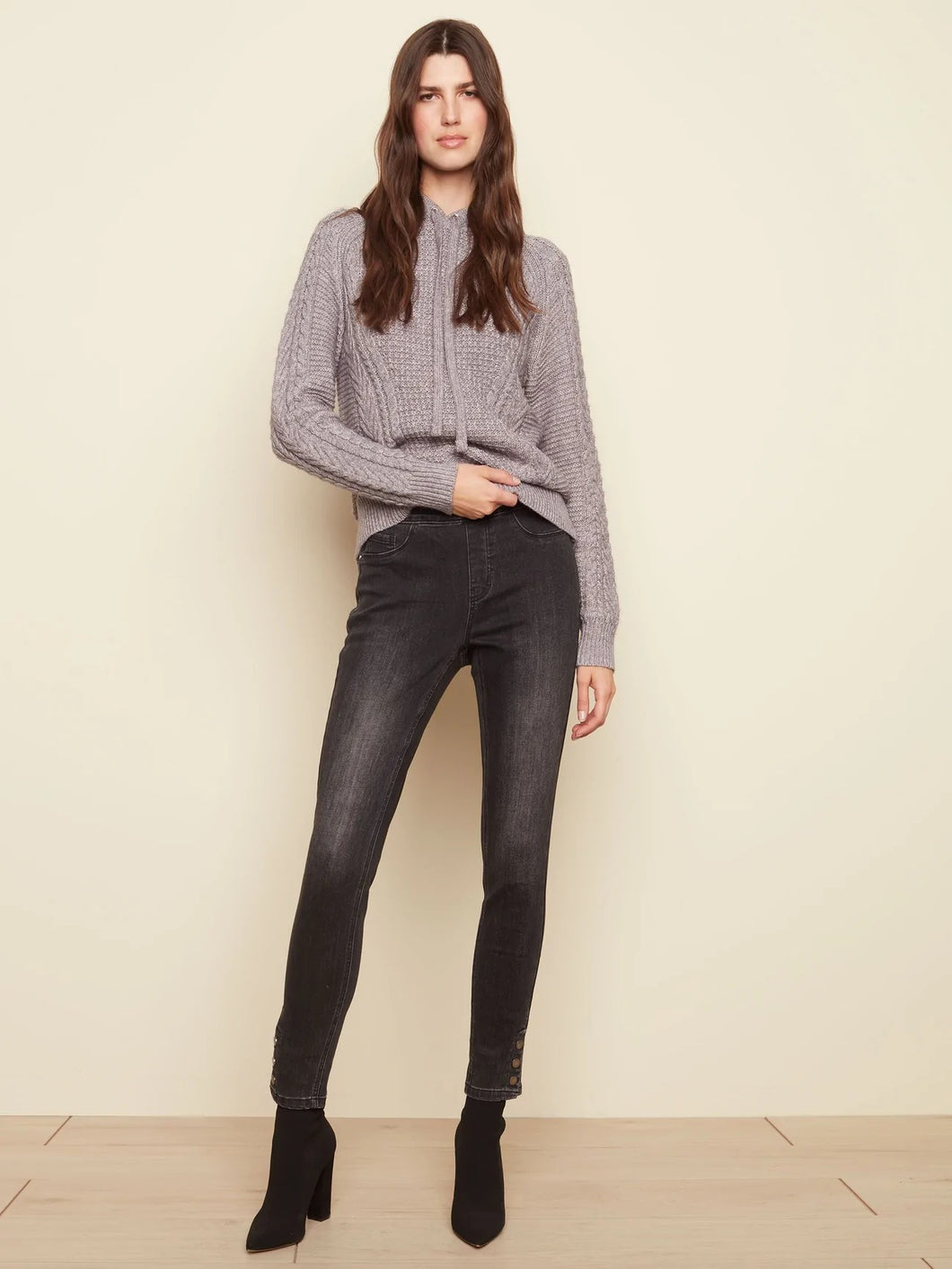 Grey Wash Jeans with Snaps at Hem