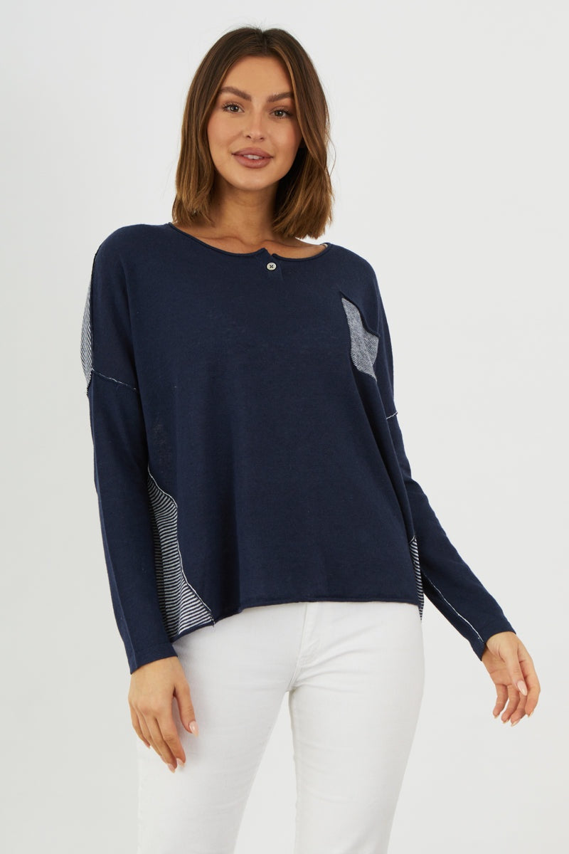 Zaket & Plover Stripe Back Henley Sweater